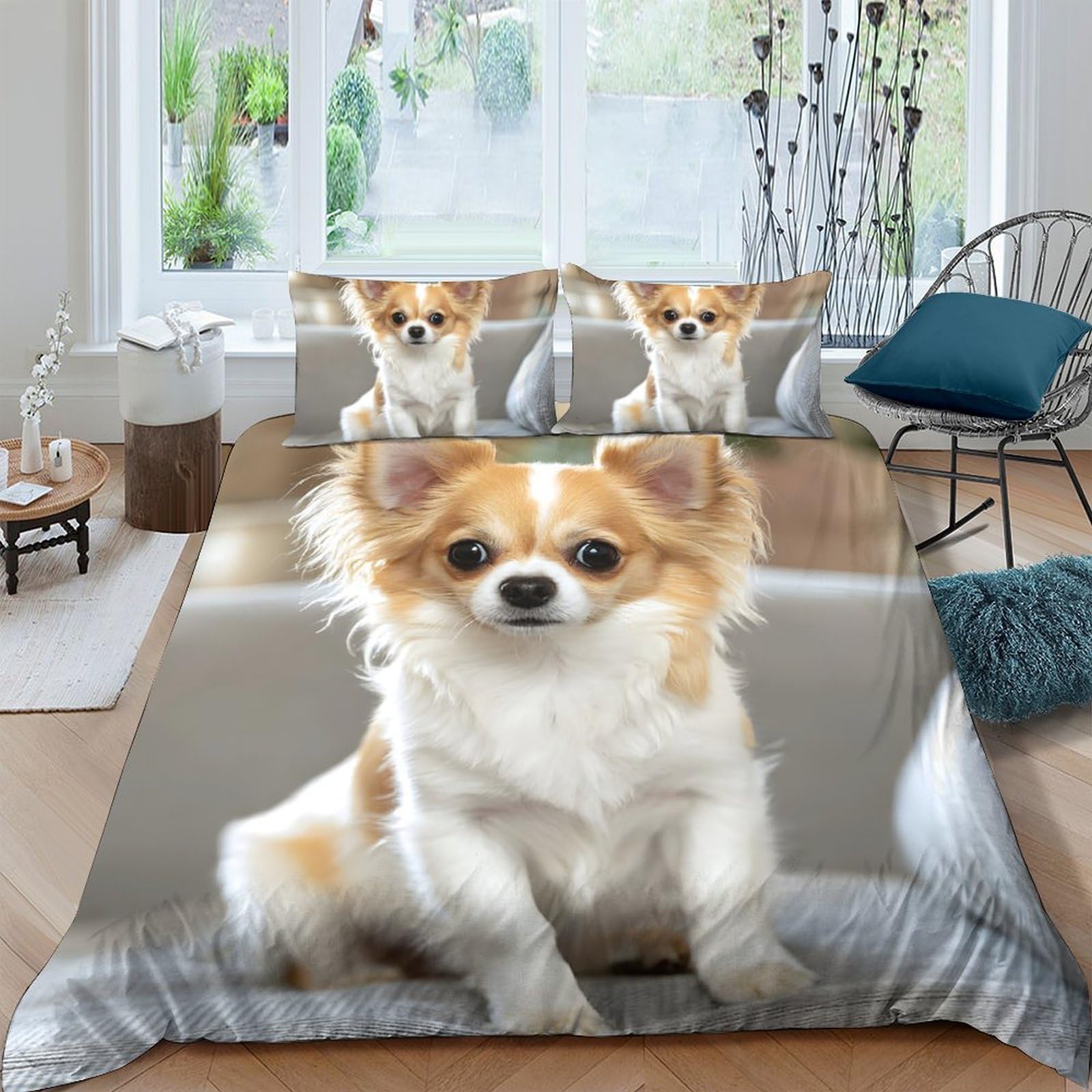 Ctjqhvkz Style-3 3D Printed Chihuahua Dog Fitted Sheet Microfiber Soft Breathable Pet Portrait Bed Cover Bedroom Decor Anti-Slip Machine Washable Single（135X200cm）