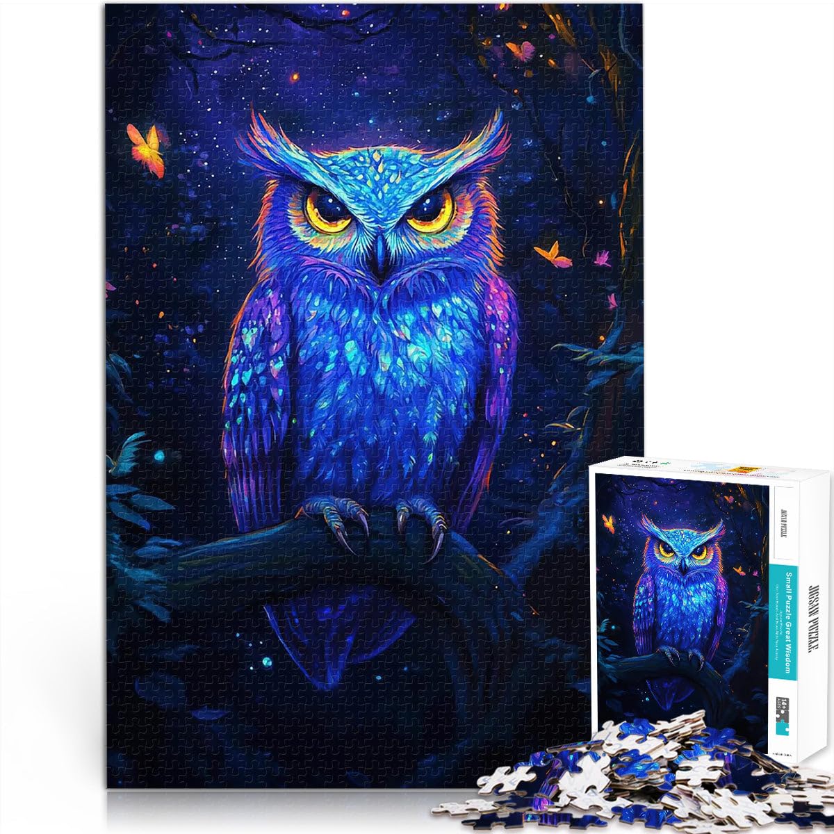 puzzles for teenagers 1000 pieces Glowing Owl in Forest Family Game Stress Reliever Difficult Challenge 50x75cm wall decoration for ages 14+