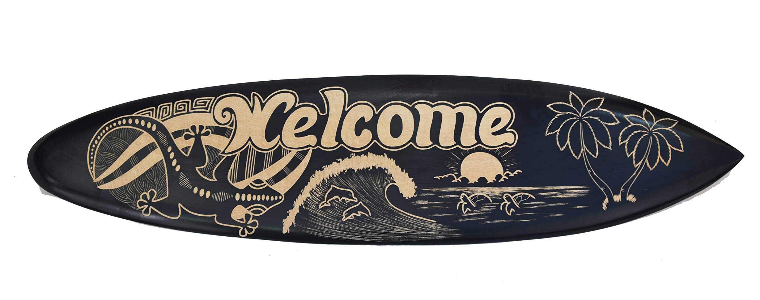 Interlifestyle Tabla de surf decorativa de madera, 100 cm, con diseño de Welcome; tabla de surf decorativa