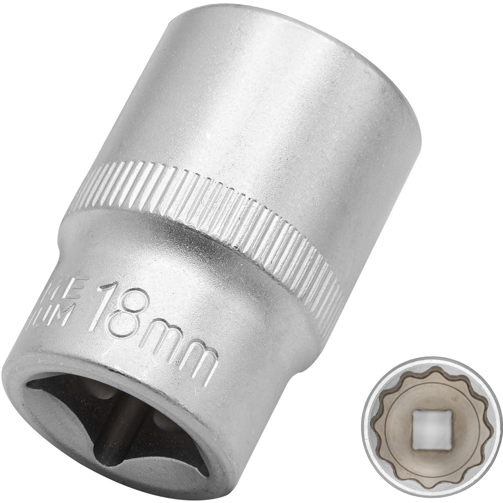 Dakcos 18Mm Spline Socket 1/2" Drive Multi-Tooth 12 Ponit Socket Spanner,Cr-V, Mat Chrome Finis