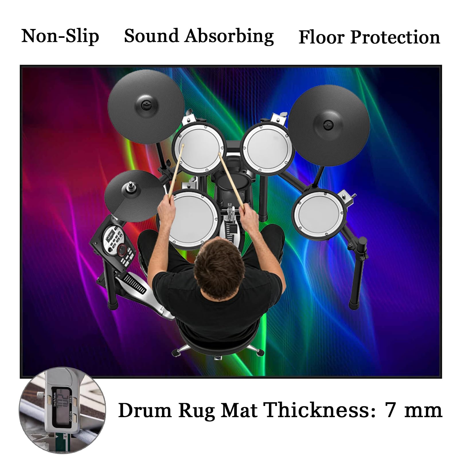 170 x 140 cm Dywan z baterią elektroniczną Dźwiękoszczelny Antypoślizgowy Dywan Pochłaniający Akustyczny Profesjonalna mata do instrumentów muzycznych do instrumentów muzycznych do gitary basowej