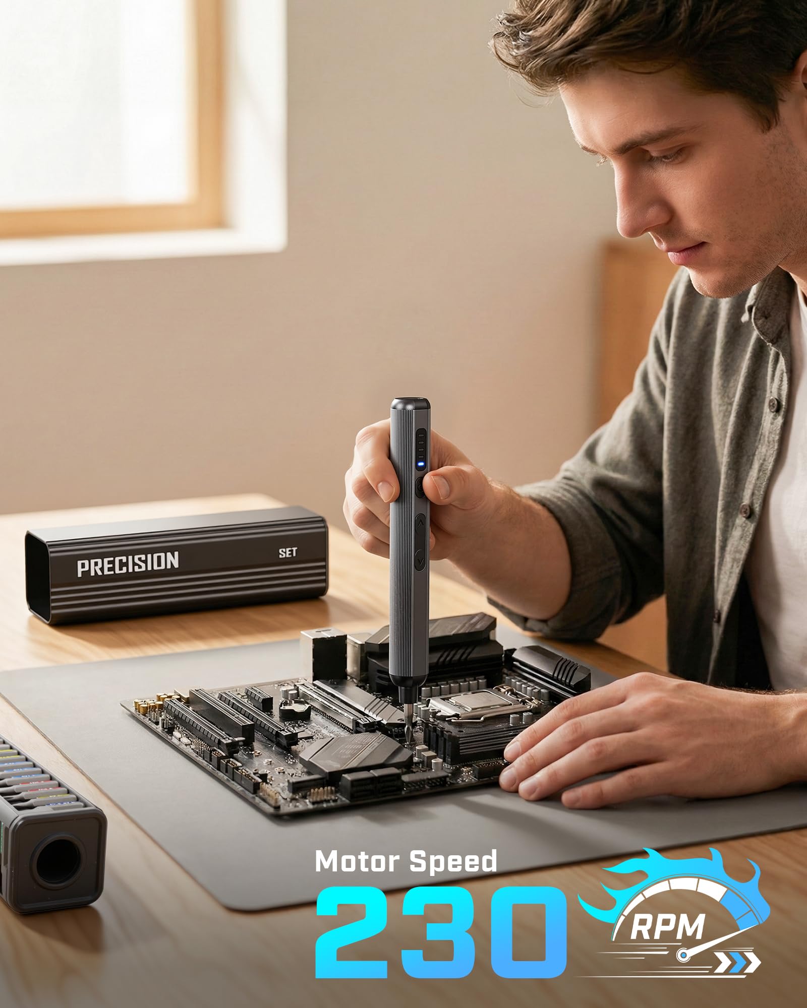 MOWETOO Juego de mini destornilladores eléctricos, juego de destornilladores de precisión 52 en 1, 5 velocidades de torque, 46 puntas de destornillador, adecuado para reparación de iPhone, portátil — view 3