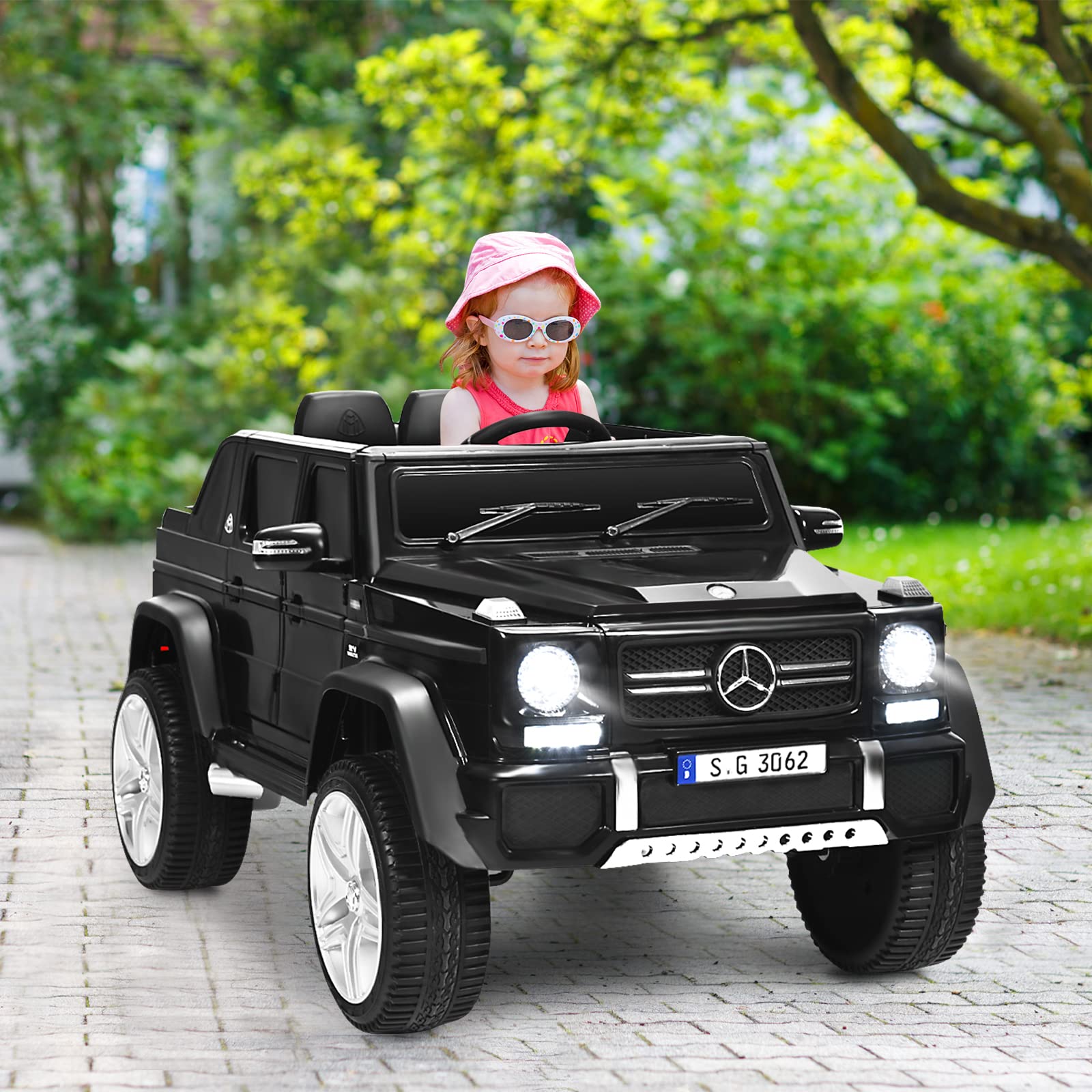 GOPLUS 12V Kinder Elektroauto Mercedes-Benz Maybach mit 2,4 Ghz Fernbedienung, Kinderfahrzeug mit Softstart, 2,5-5,5km/h, USB, MP3, LED-Licht, Sicherheitsgurt, für Kinder 3-8 Jahre alt (Schwarz)