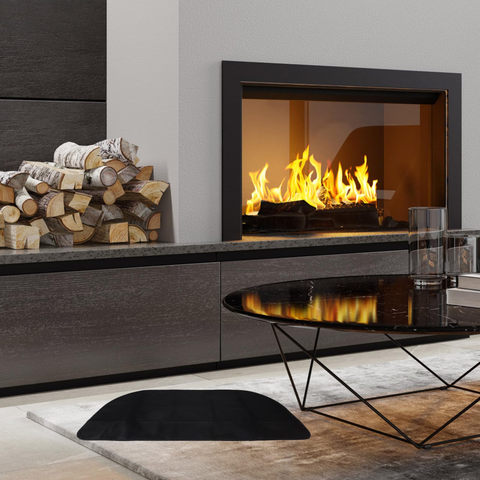 Tappeto Ignifugo per Caminetti e Barbecue Mat Protettivo Design Semicircolare Adatto per Interni Ed Esterni e Pratico per