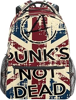 Mochila escolar para meninos e meninas Punk Is Not Dead Retrô Bandeira do Reino Unido Inglaterra Bolsa de ombro para estudantes, meninos e meninas, leve, durável, bolsa de viagem para trilhas, acampamento, mochila de dia