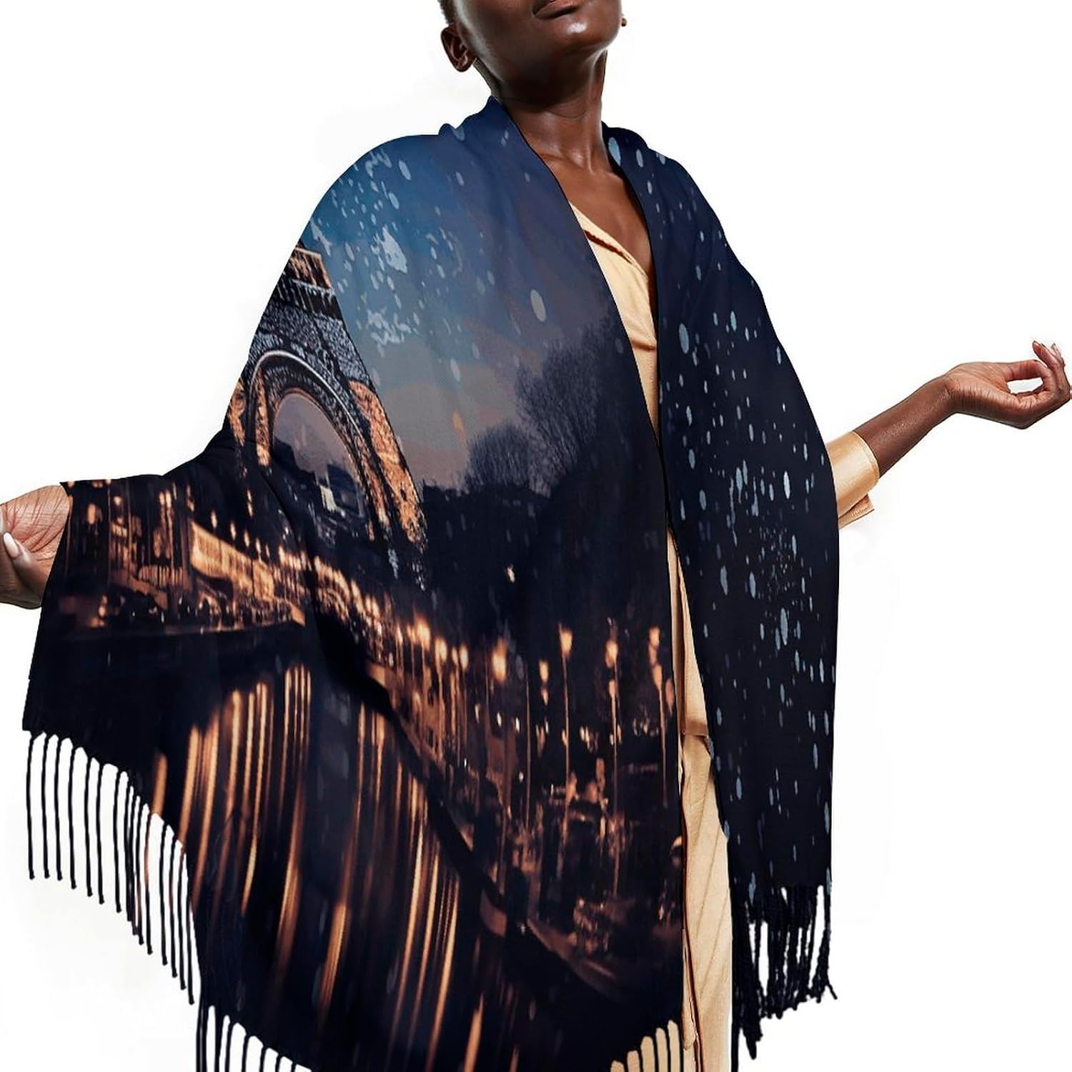 Night Paris Eiffel Tower Scarf for Women Men Soft Warm Fashion Blanket Scarves Classic Cashmere Feel Scarf Long Shawl Large Scarves Cold Weather Thick Blanket Scarfs