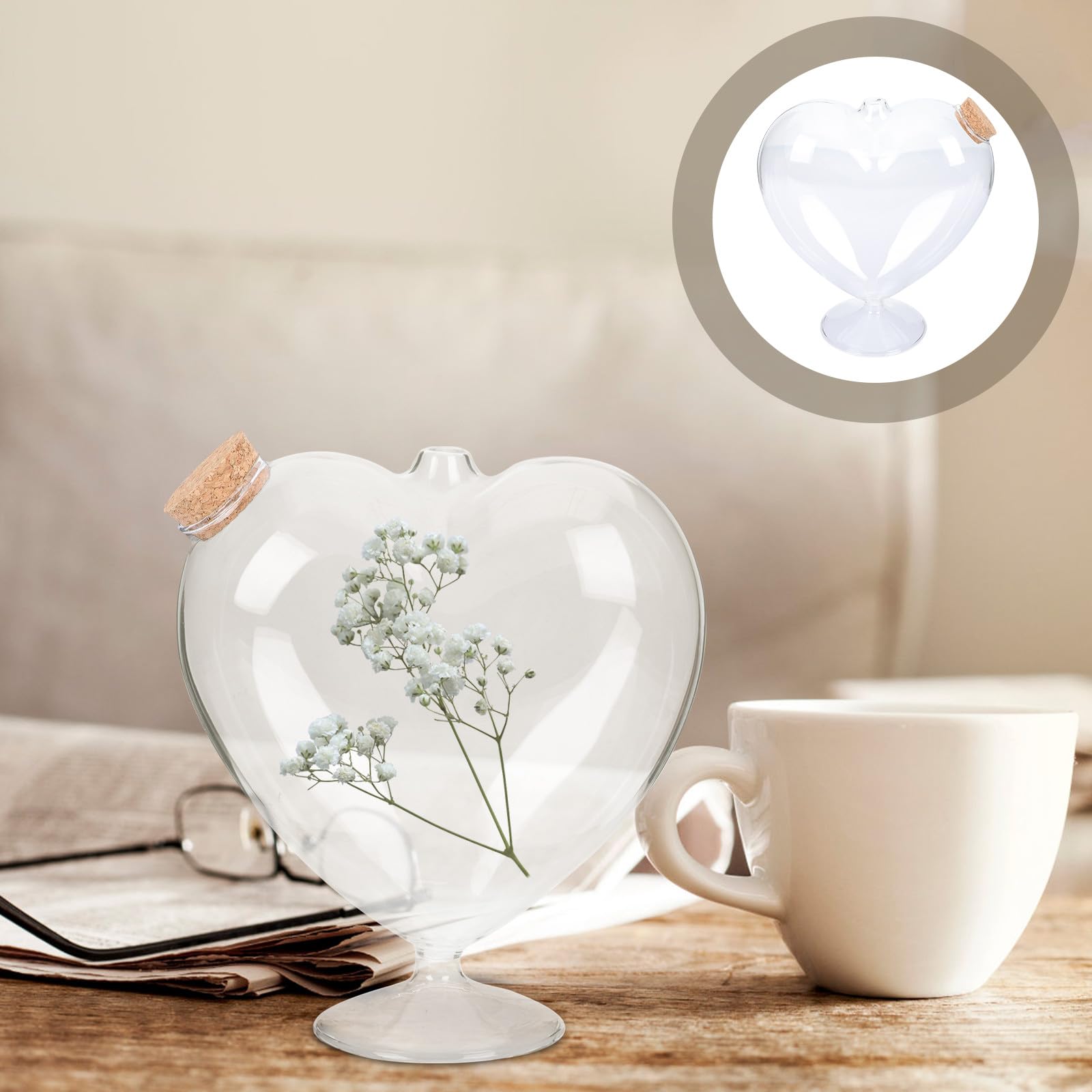 Bottiglia dei Desideri Trasparente Tappo in Sughero, Contenitore Decorativo a Forma di Cuore 16 Cm per Giardino e Casa, Barattolo Artigianale Origami Paesaggio, Accessorio
