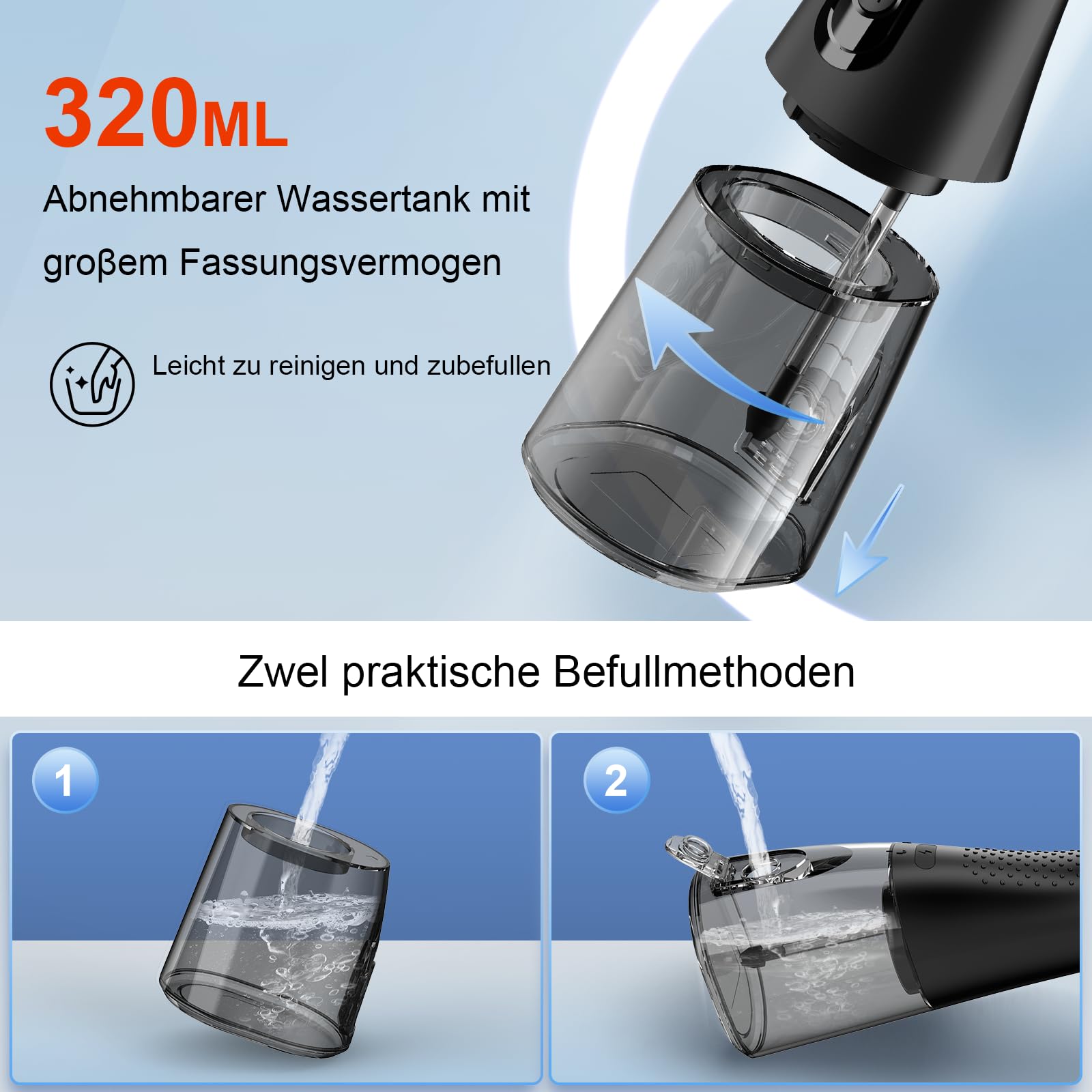 320ML Wassertank IPX7 Wasserdicht, Oral Irrigator Tägliche