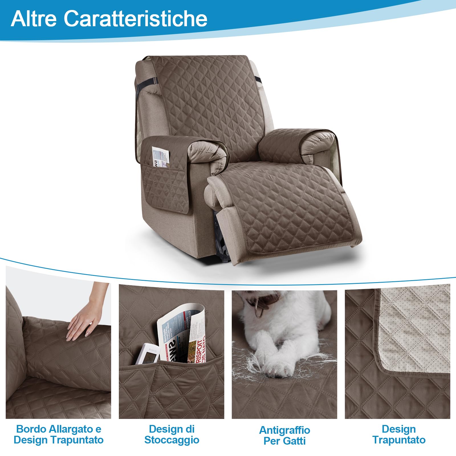 TAOCOCO Copripoltrona Relax Reclinabile, Copridivano Impermeabile per Poltrona Relax Reclinabile Elettrica Reversibile Copri Divano, Antiscivolo Antimacchia Antigraffio Lavabile Rimovibile(Marrone)