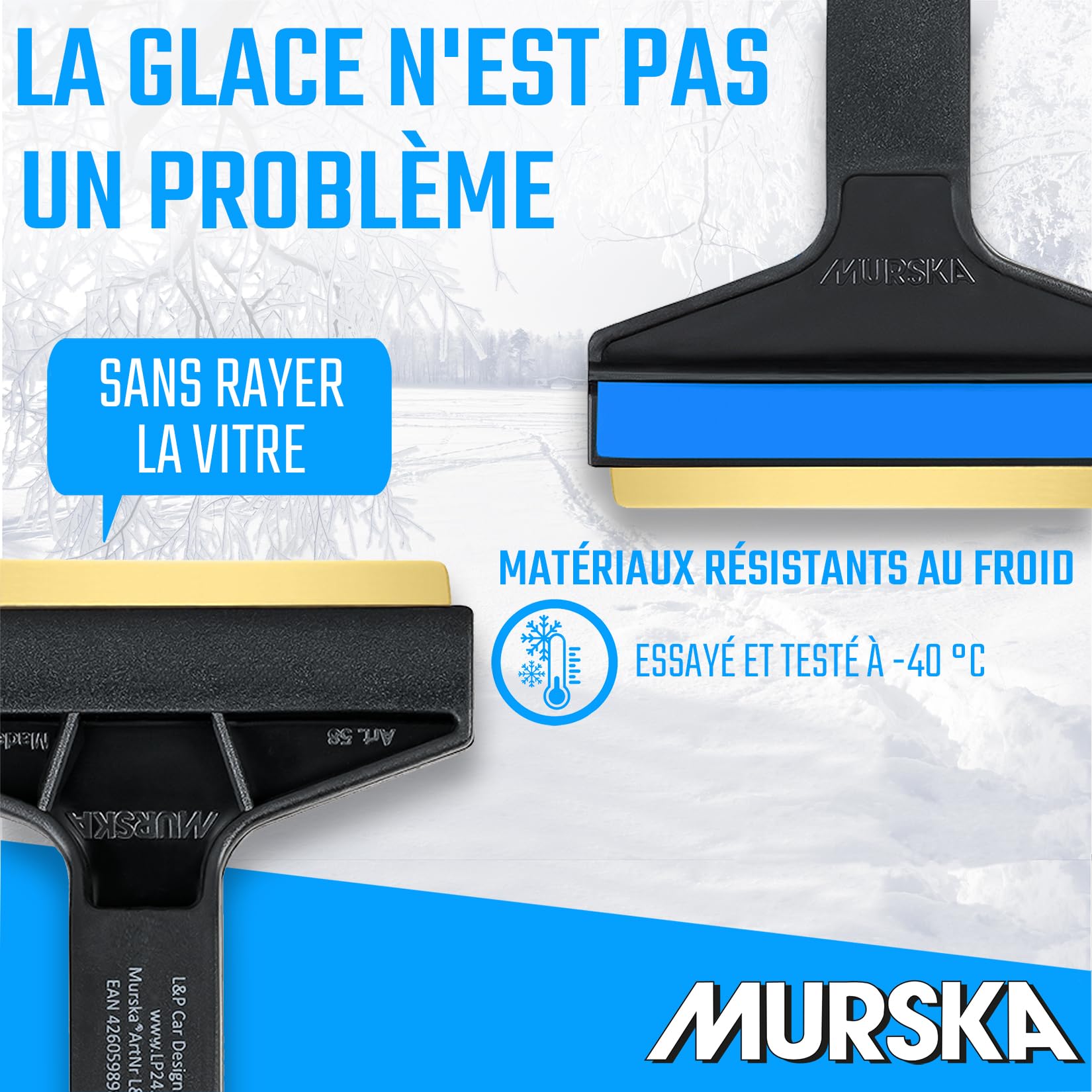 Grattoir pare Brise Voiture 21cm - rapide, sans effort et efficace - Murska [ Lot de 2 ] Raclette pare Brise Voiture - Premium HIPS - Lame en Laiton - Gratte pare Brise Voiture - Finlande A053-2