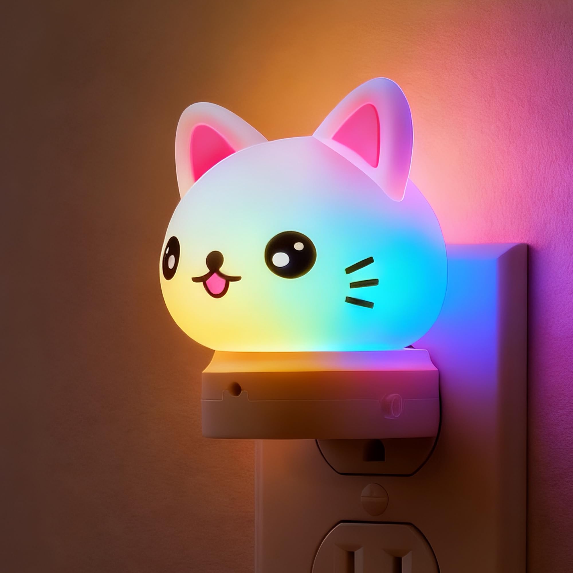L LOHAS LED Plug in Night Light for Kids 3D Cute Cat Night Lights with Dusk to Dawn