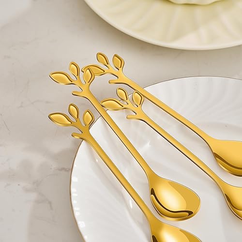 Miniatura 60 de AnSaw Elegantes cucharas de café de hoja negra, 10 piezas, 4.7 pulgadas, mini cucharas de té de café expreso y postre, perfectas para Demitasse