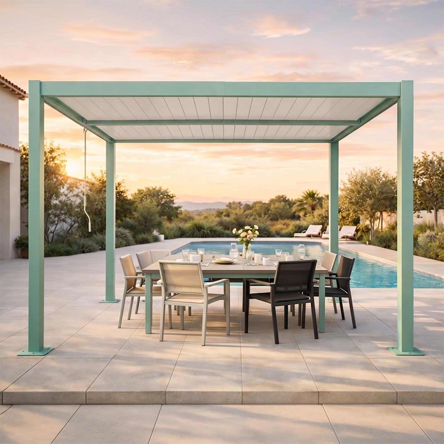 Pergola Bioclimatique Rhodes Aluminium Vert 3x3 m