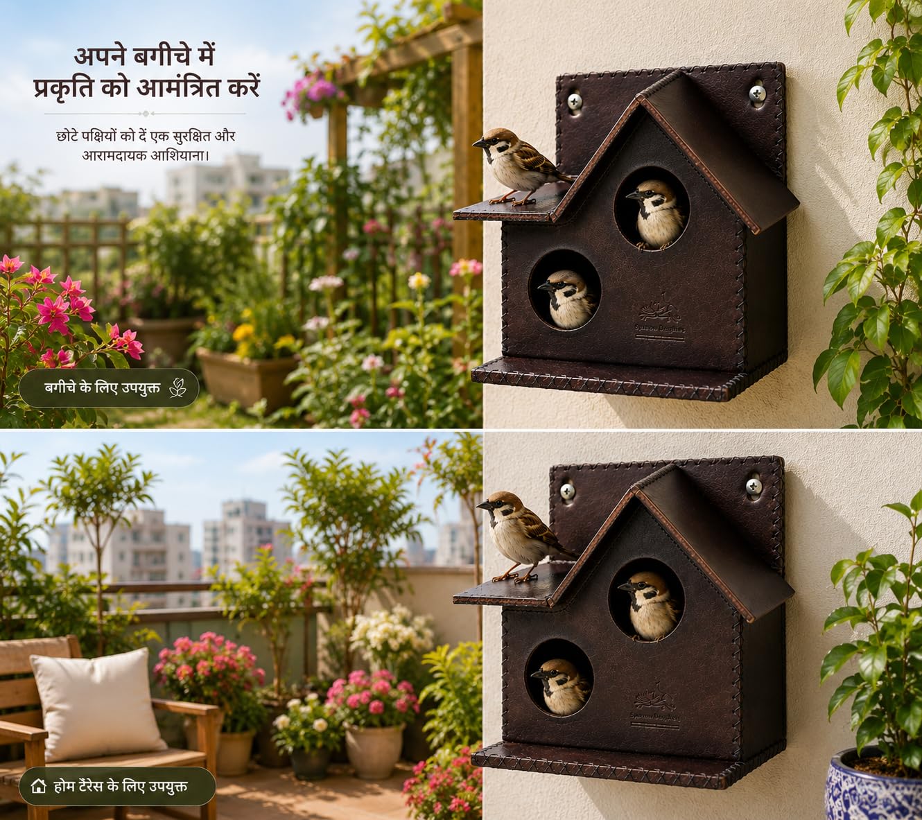 Sparrow Daughter Bird House – Original Leather, Hanging Nest Box for Balcony & Garden, Perfect for Sparrows, Lovebirds & Hummingbirds. Brown. Includes 50g Nesting Material Free! 2