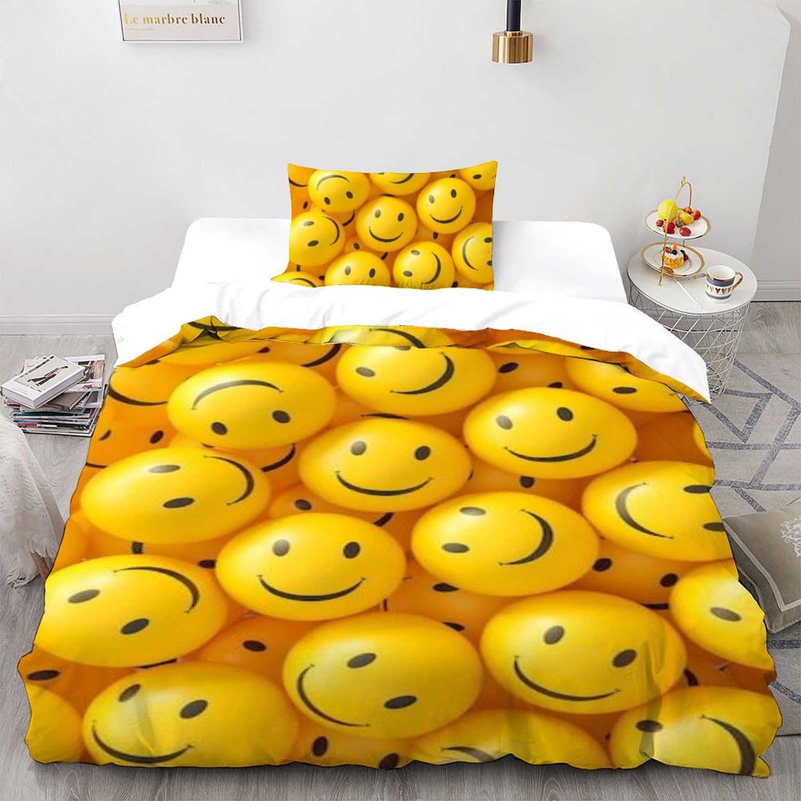 Housse de couette single graffiti jaune en microfibre 135x200cm pour lit une place de fille