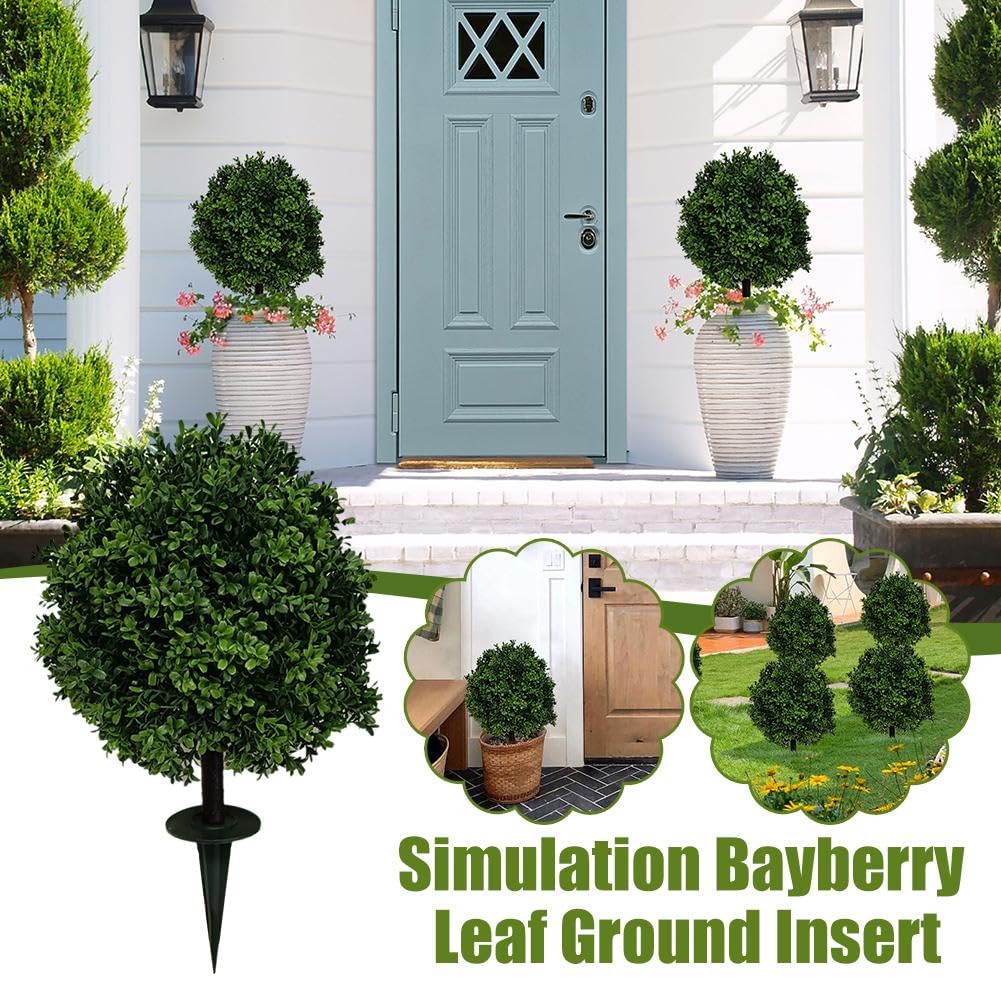 2 piante artificiali per esterni, 40,6 cm, in bosso artificiale, con picchetto, resistenti ai raggi UV, per interni, giardino, cortile, portico, patio