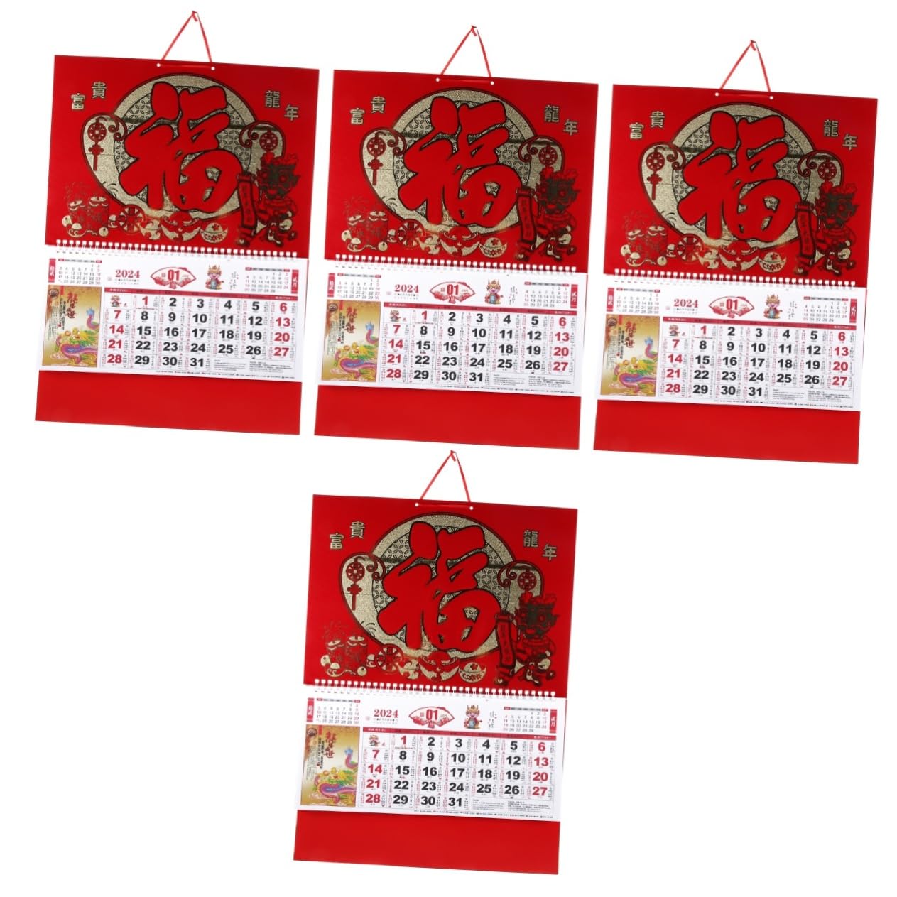 Housoutil 4 Piezas Calendario de Pared Chino Año del Dragón con Diseño Lunar Calendario Colgante para y Oficina Cultural y Detallado