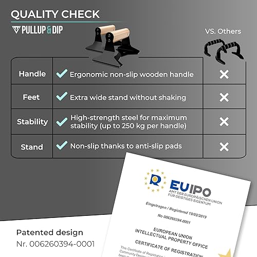 Miniatura 4 de PULLUP & DIP Parallettes - Asas de empuje con asas ergonómicas de madera y acero resistente, barras de paraletas antideslizantes para entrenamiento