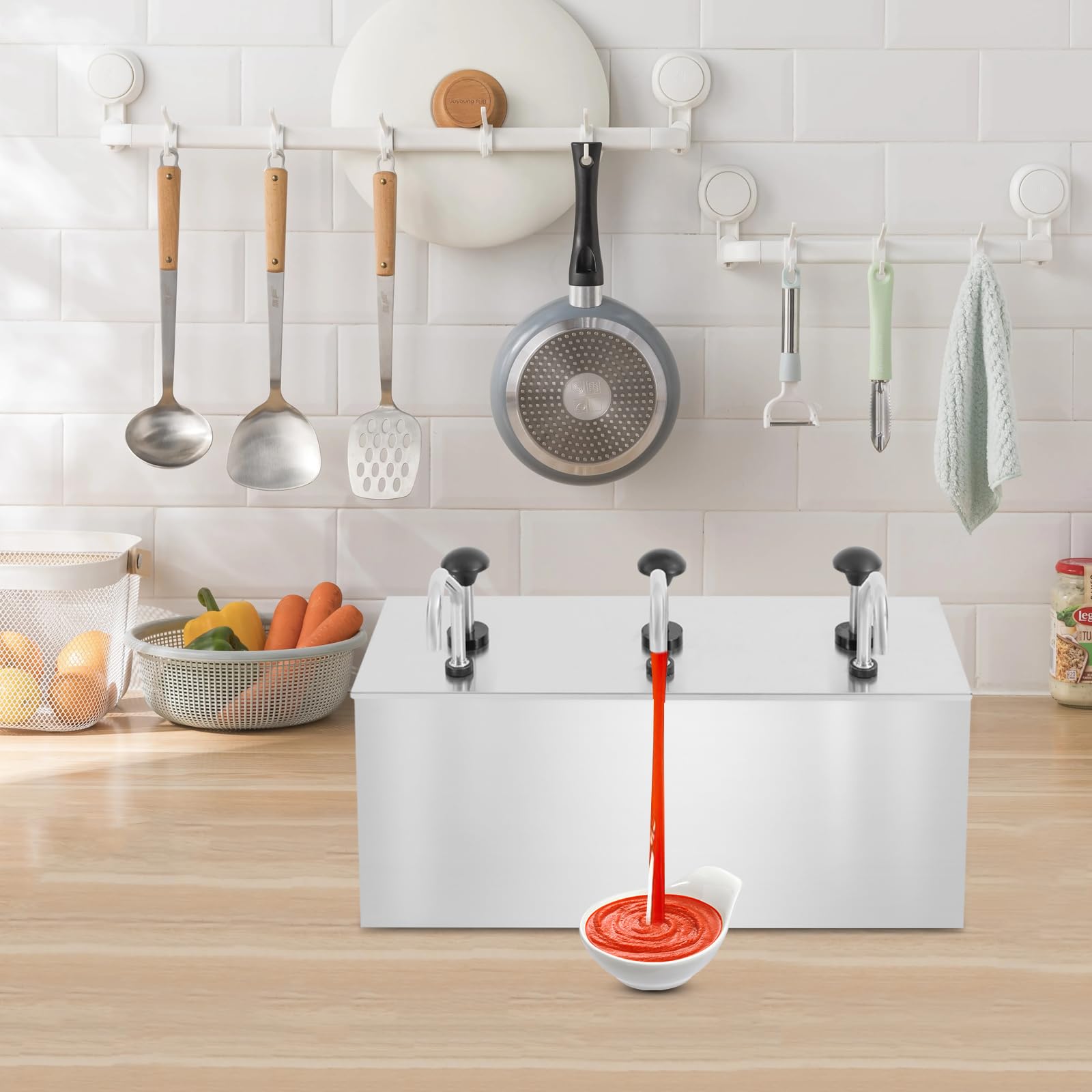 Dispenser per salse in acciaio inox, 3 x 4 l, per ristorante e cucina, con dispenser per pompe per ketchup Mayo senape, dosatore per ristorante e cucina, attrezzature igieniche a buffet