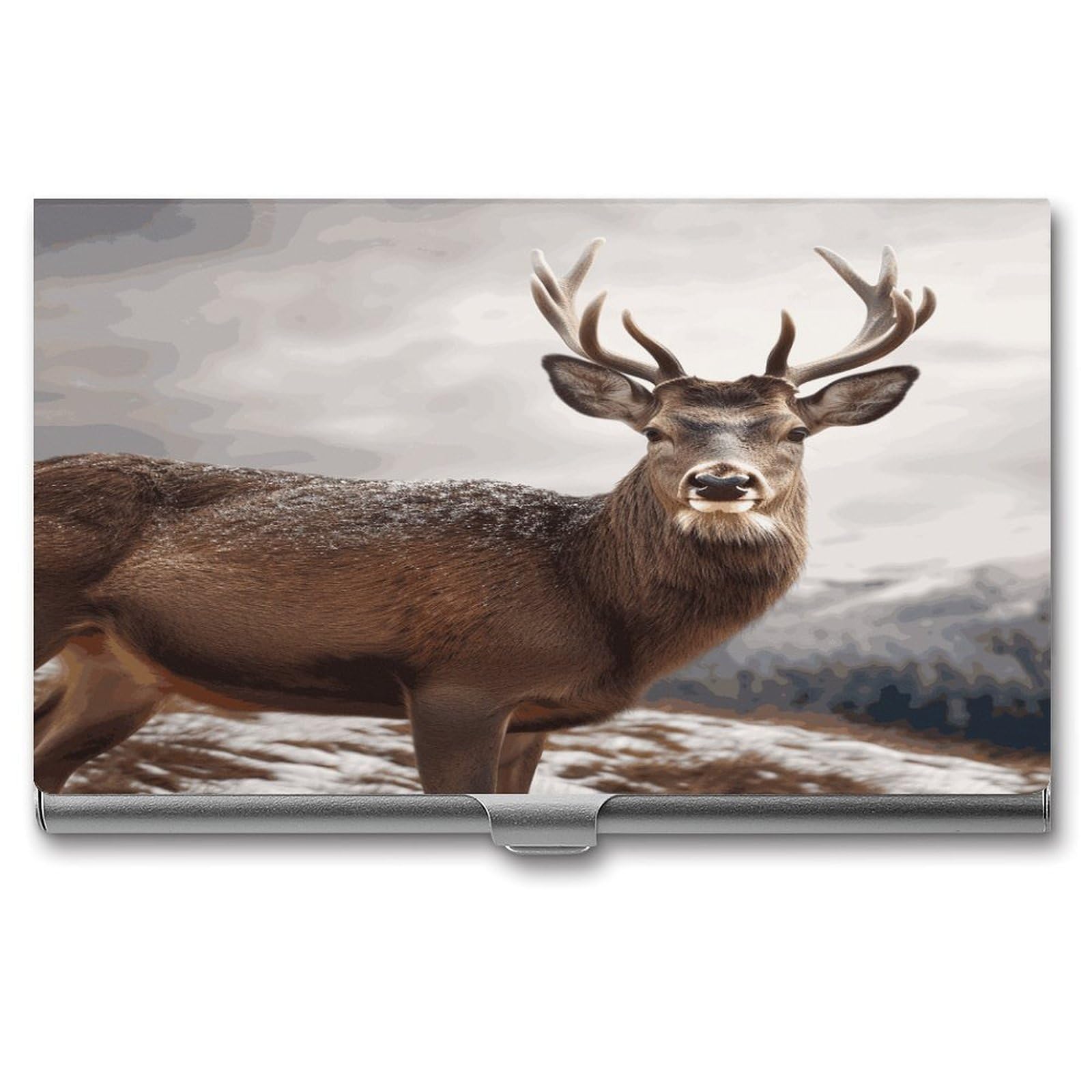 LDGSUPH Wild Animals Deer Business Card Holder Fashion Slim Name Card Holder Minimalist Design Case Metal Card Carrier Personalized Business Card Case with Flip for Men Women