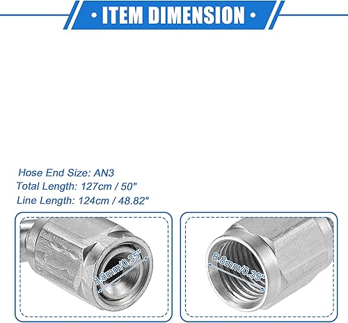 Vista 132 de AN3 - Línea de alimentación de aceite turbo de acero trenzado de 90 grados a extremo de manguera recto, turbocompresor remoto de 24 pulgadas, línea