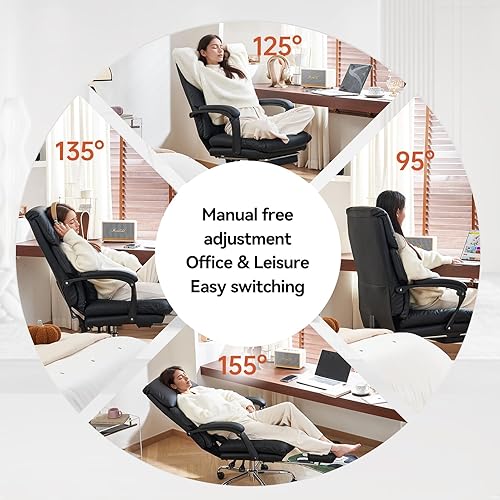 Miniatura 9 de EMIAH Silla de oficina con reposapiés, silla de oficina ejecutiva ergonómica con brazos, respaldo alto reclinable, de piel sintética, cómodas sillas
