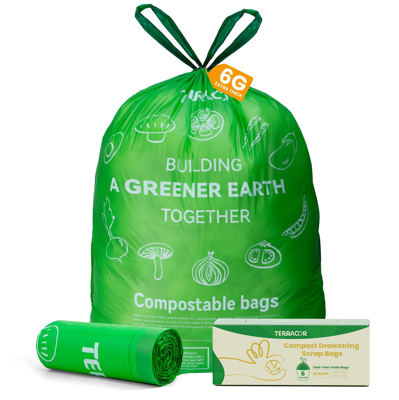 TERRACOR 6 Gallon Compostable Trash Bags