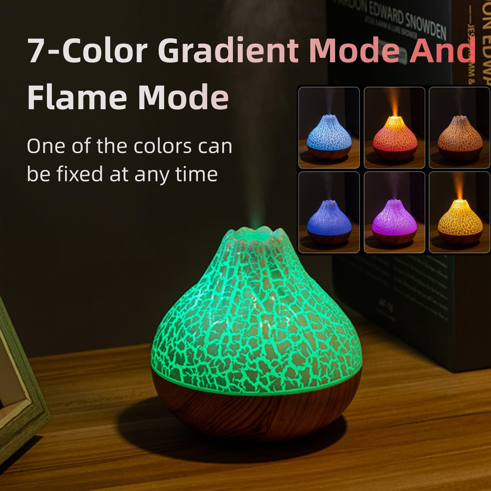 mobigon Wood Cool Mist Ultrasonic Humidifier for Room Moisture, Aroma Diffuser for Home, 300ml Essential Oil Diffuser with 7 Colorful Night Light, Auto Shut-Off, Home, Office, car (E.Dark Brown)