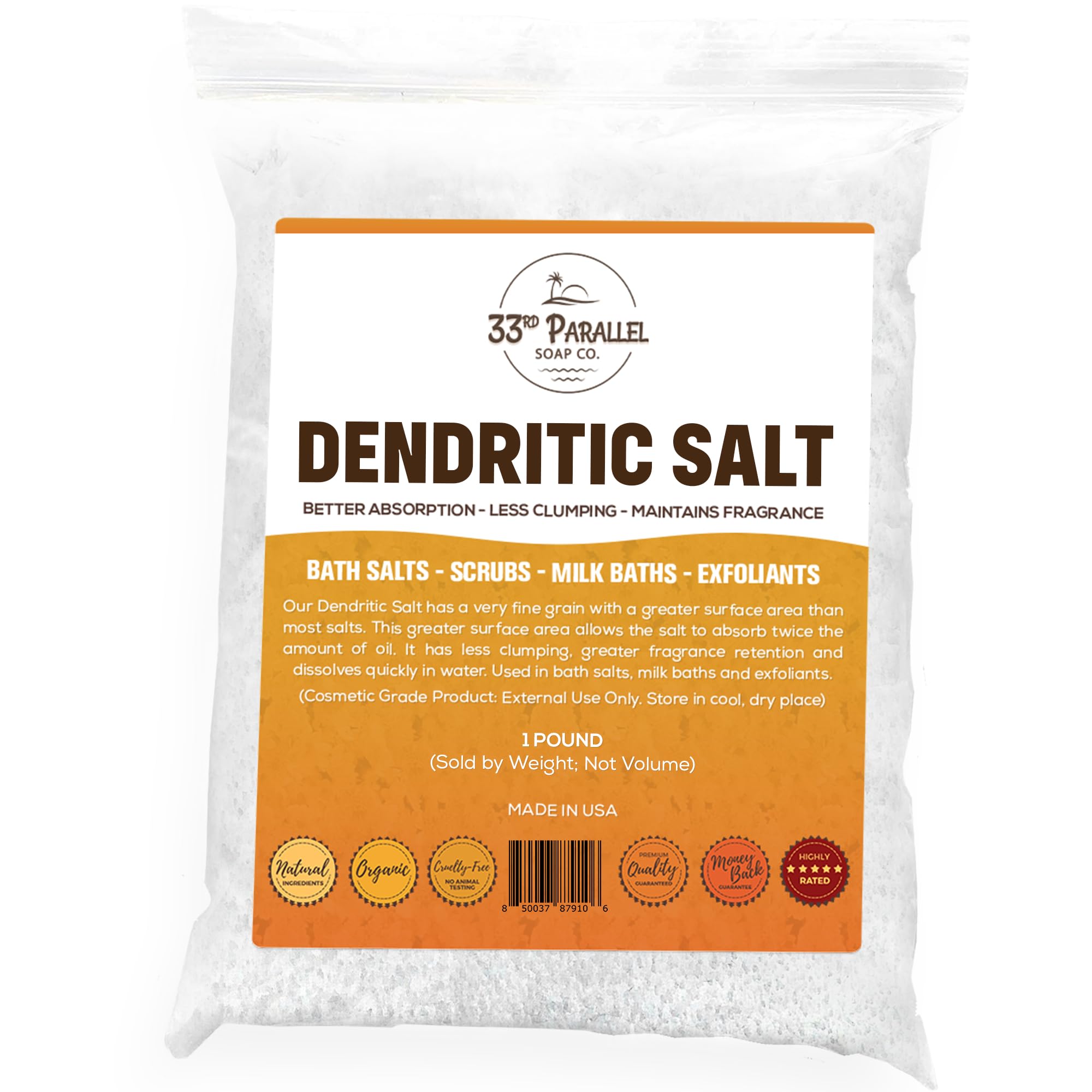 DENDRITIC Salt | Premium Fine Grain for Bath Salts, Scrubs, Exfoliants, Milk Baths & More | Sizes 1 to 5 LBS | (1 Pound)