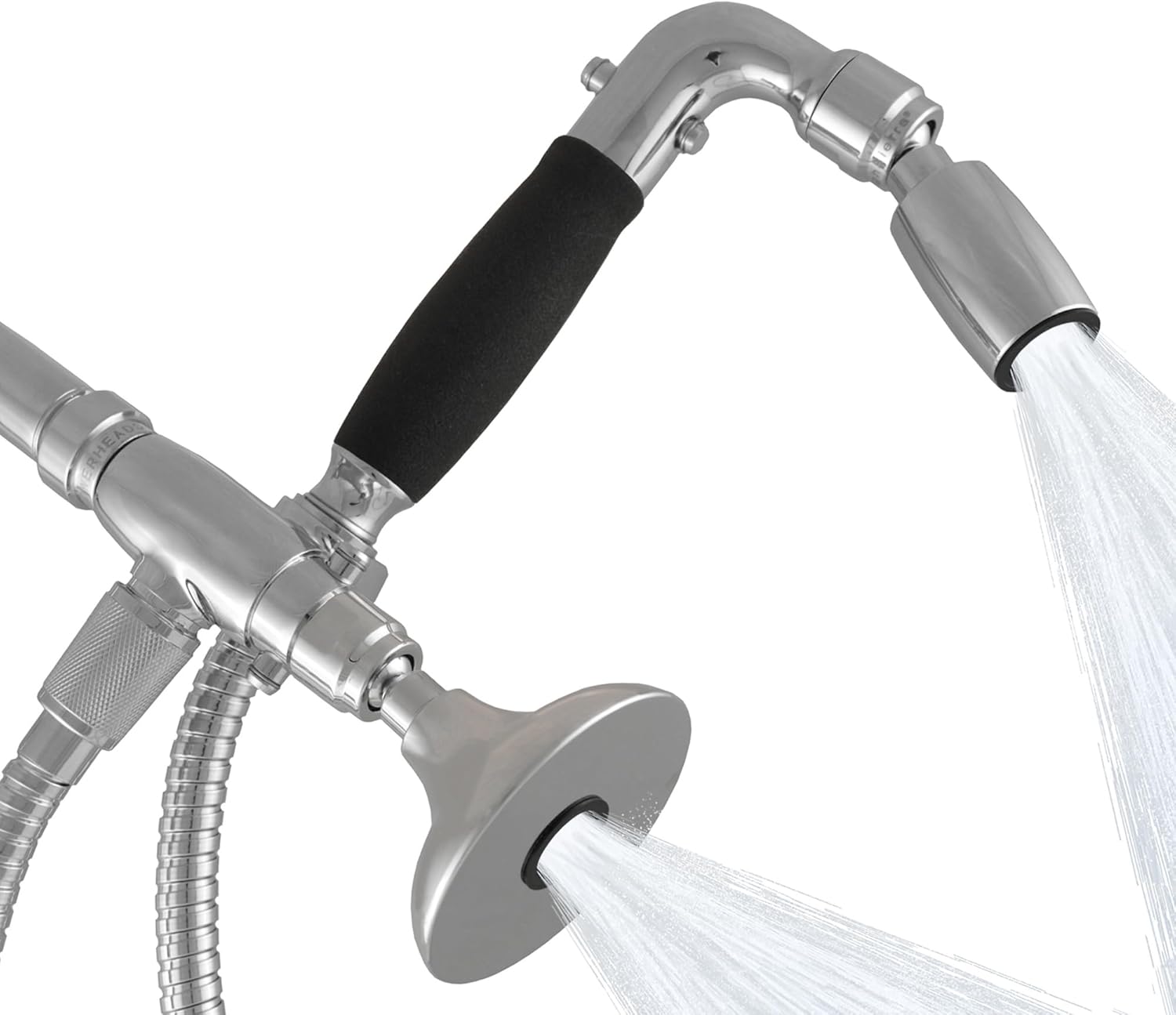 High Sierra® - Solid Lead-Free Metal 4-Way Combo HALF DOME® Fixed and Handheld Shower Head with Hose. Run Separately or Both at Full Flow - 1.8 GPM per Shower Head - Chrome Finish