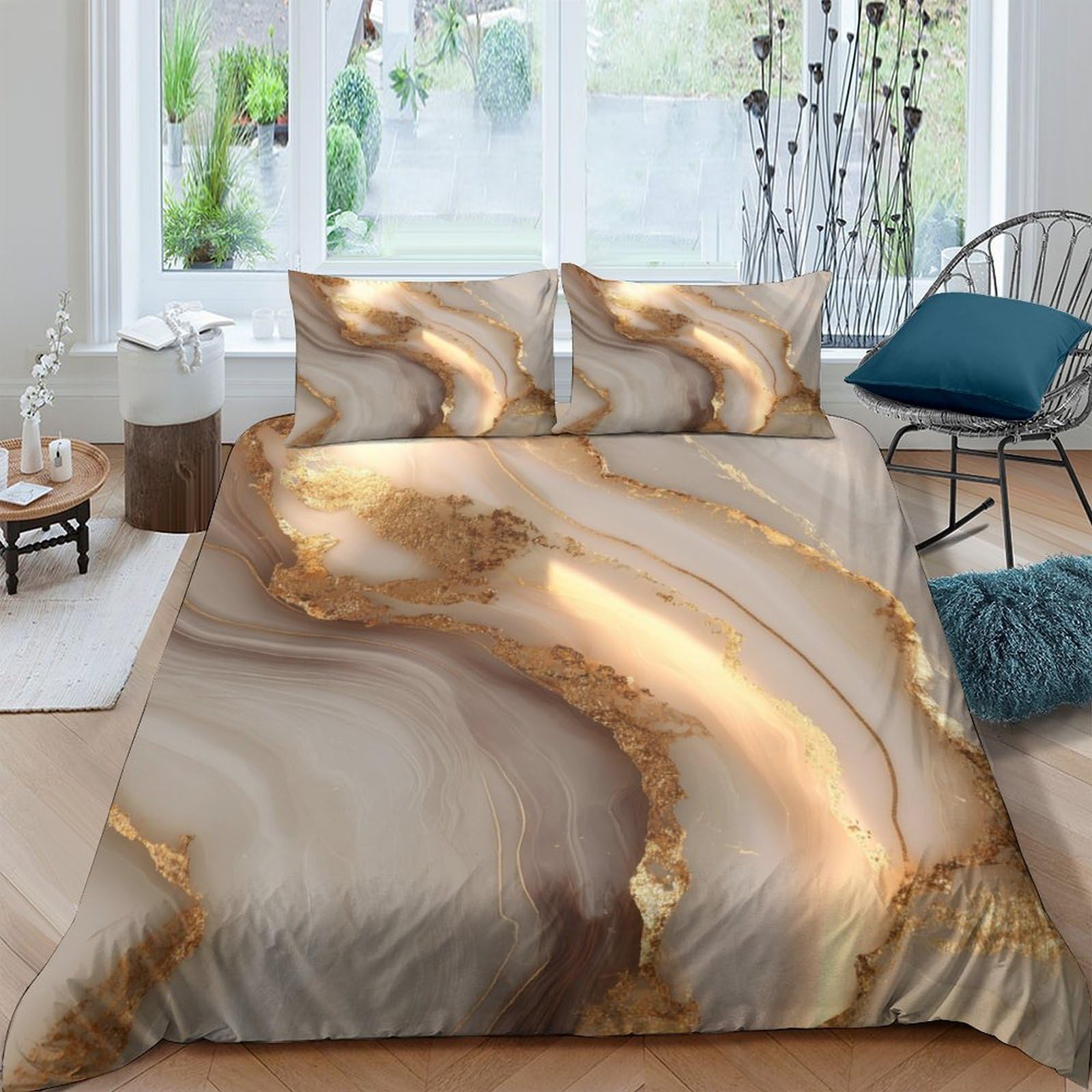 Ctjqhvkz Style-6 3D Printed Marble Gold Vein Fitted Sheet Microfiber Soft Anti-Slip Bed Sheet For Bedroom Dorm Home Decor Single（135X200cm）