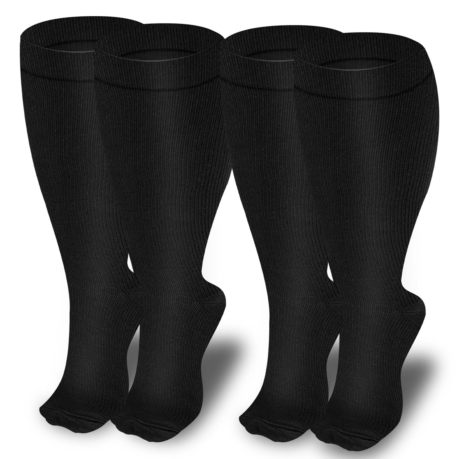 2 Pairs Plus Size Compression Socks for Women and Men 20-30 mmHg Wide Calf Extra Large for Circulation Support