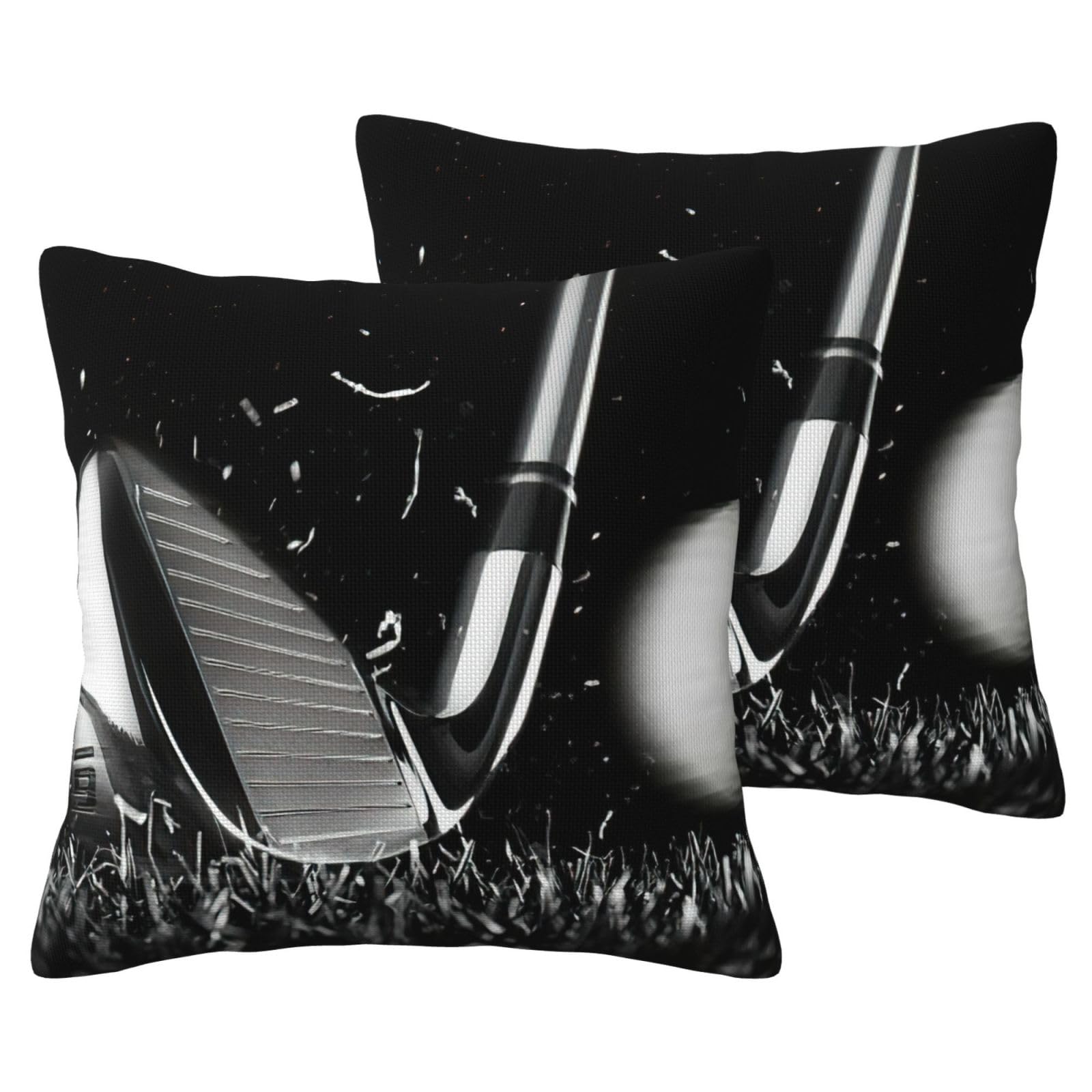 Housses de coussin décoratives lit et canapé motif golf noir et blanc en tissu lin