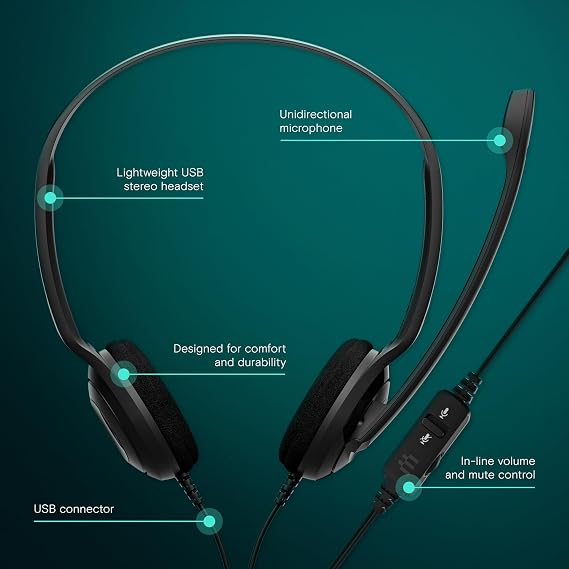 EPOS PC8 USB Stereo Headset for PC & Mac - Wired On-Ear Headphones with Noise-Canceling Mic, USB Plug, In-Line Volume & Mute Control, Ultra-Light Design, Perfect for Business, Calls & Remote Work