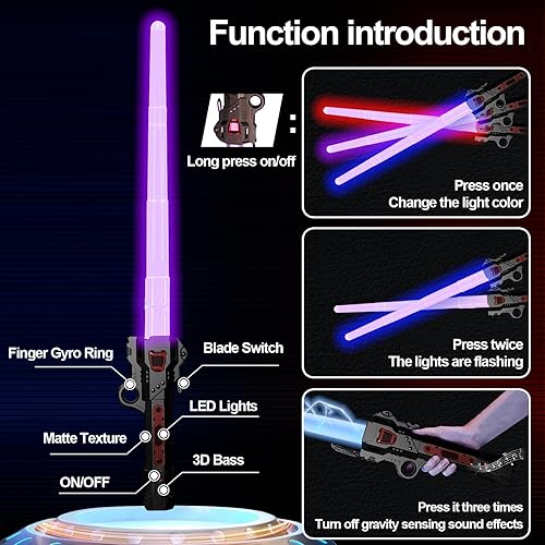 Miniatura 2 de Paquete de 2 sables de luz para niños, sables de luz de duelo FX de 7 colores con efectos de sonido sensibles al movimiento, espada de luz