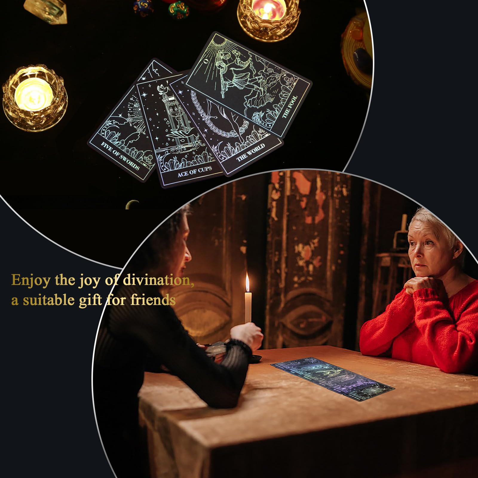 ACELION Tarotkaartenset met goudfolie, met gids, tarotkaarten, 78 stuks tarotkaarten met goudfolie op het oppervlak, waarzeggerij spel, tarot voor beginners