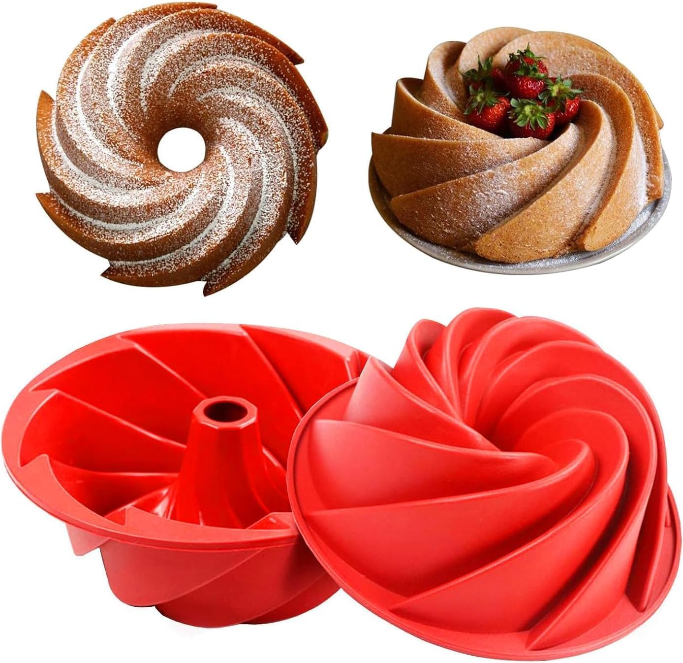 saphe Silicone Heart Shaped Fluted Cake Pan, Silicone Bundt Cake Pans - 8 inch Nonstick silicone Cake Pan for Bundt Cakes,Fluted Cakes and Brownies, 2 packs (10inch 2 packs)