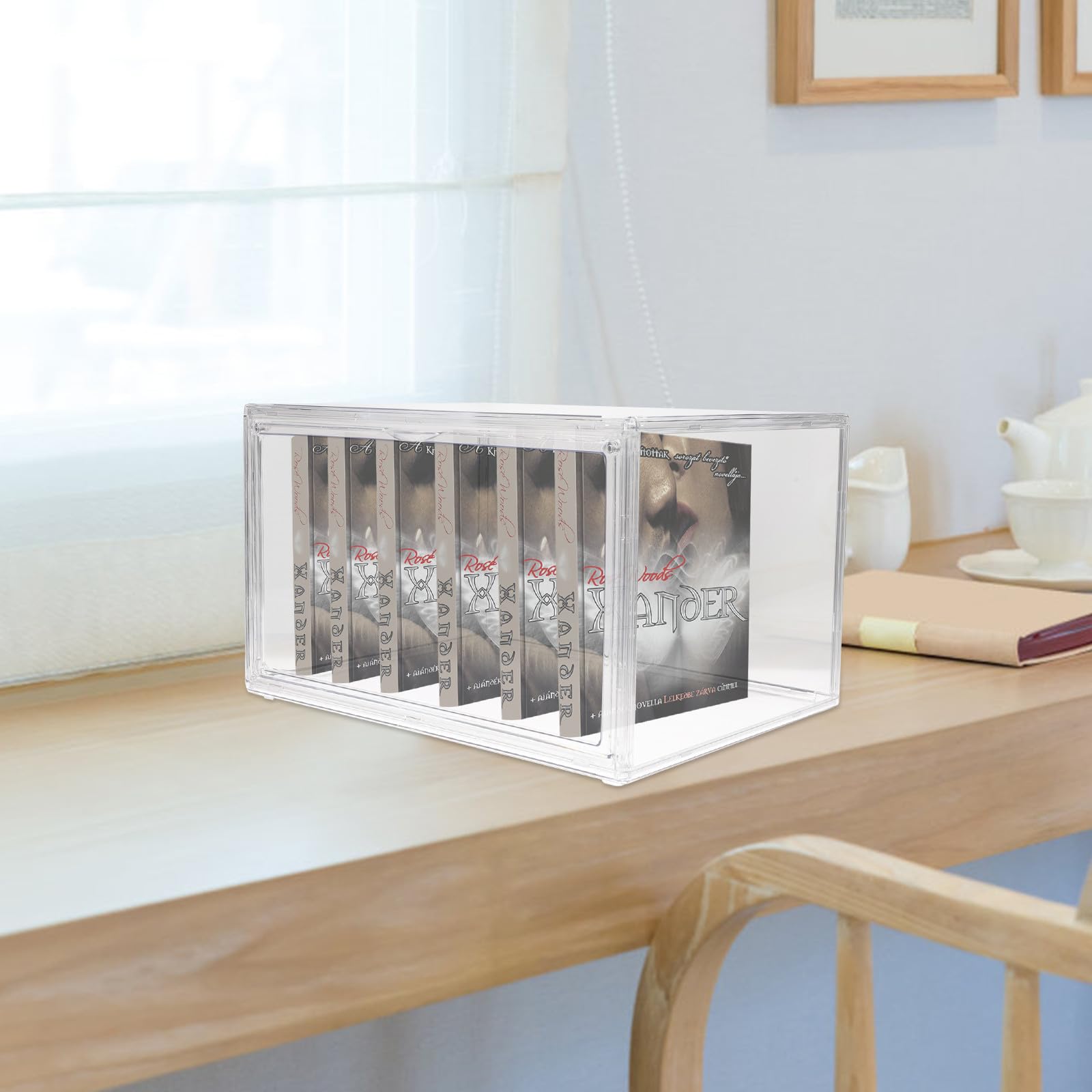 SHINEOFI Caja Almacenaje Transparente Apilable con Tapa Organizador de Libros y Oficina Estilo Modulo para Escritorio Dormitorio y Estudio Sealed y Bookshelf