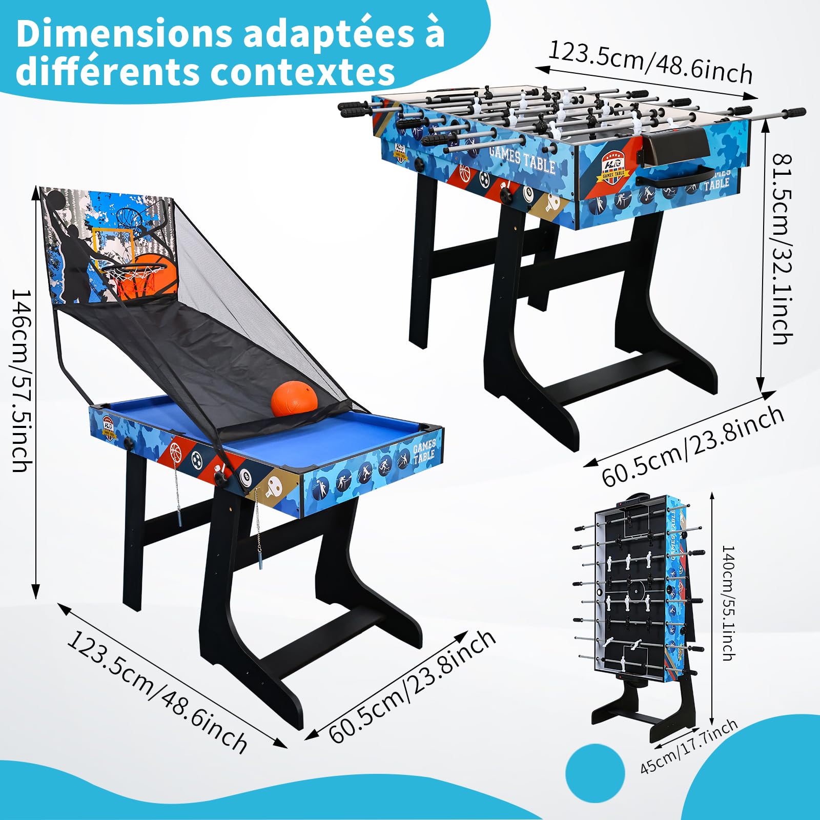 Table multijeux 5 en 1 pour Enfants Jouez au ping-Pong Billard Football Hockey et Basket Parfaite pour Adultes Enfants idéale Jeux Groupe Cadeau génial Partager Moments Joie