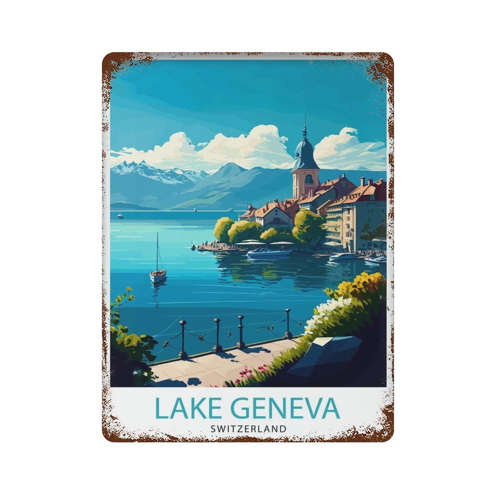 xiaoxiaoshen Lake Geneva Switzerland Travel Home Wall Decor Art Metal Tin Poster Modern Home Decor Art Home Bar Shop Decorations Vintage Sign 40x30cm