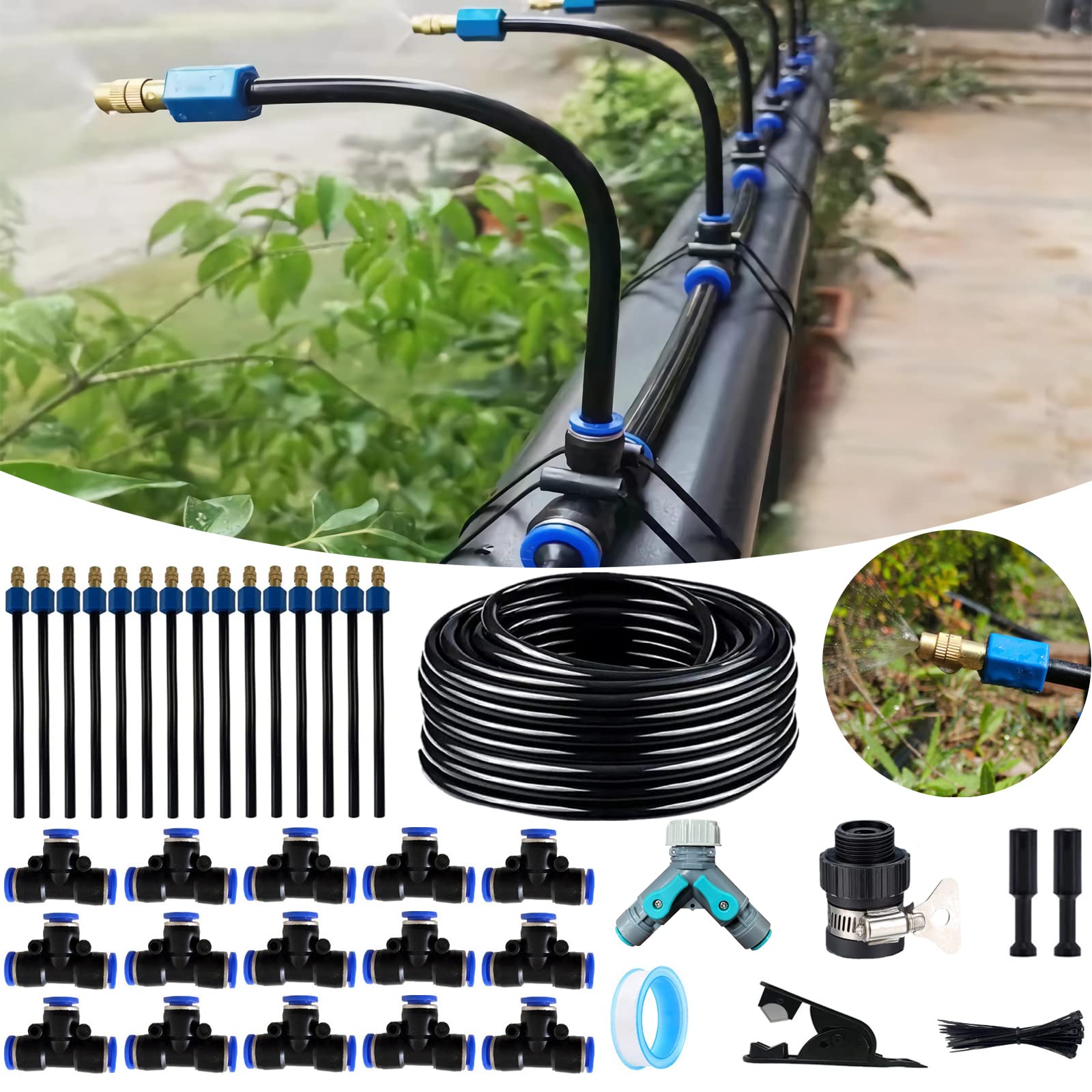 Atomizing kit,82FT 360 Degree Adjustable Copper Sprayer atomizing System,9/12mm(ID/OD) trubing Watering Plant Devices Nozzle Emitters Sprinkler Pneumatic Fittings Connection. (15)