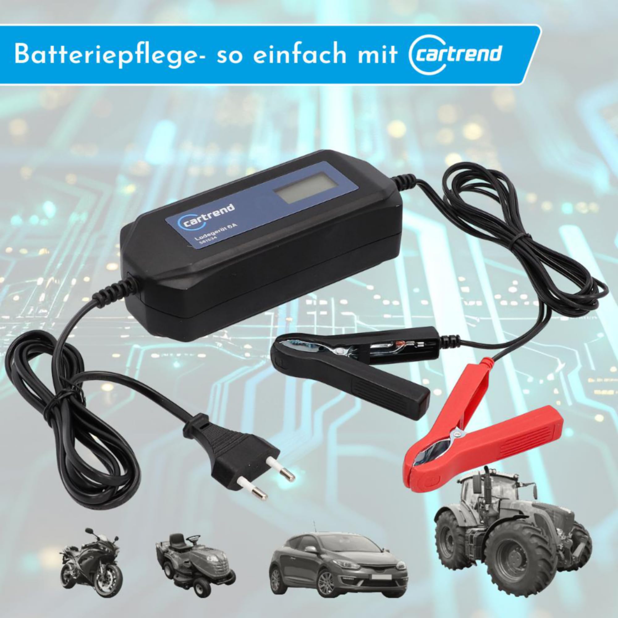 cartrend Ładowarka samochodowa DP 10.1 do funkcji automatycznego startu po awarii zasilania, nie wymaga konserwacji, kwasowo-ołowiowego, żelowego, EFB, AGM, samochodów osobowych, motocykli, łodzi i