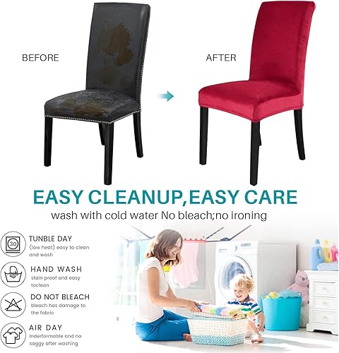 Miniatura 8 de MIFXIN Paquete de 6 fundas elásticas para sillas de comedor, de terciopelo, elásticas, de elastano, lavables, protectores de muebles para comedor,