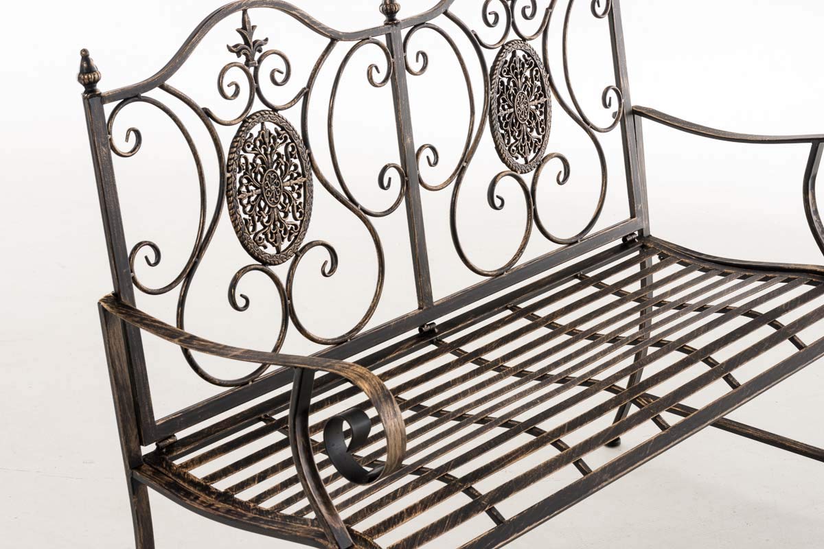 Banc de Jardin Punjab en Fer Forgé - Banc d'Extérieur 2-3 Places - Banc de Jardin avec Accoudoirs et Dossier - Différentes Couleurs au Cho, Couleurs:Marron Clair