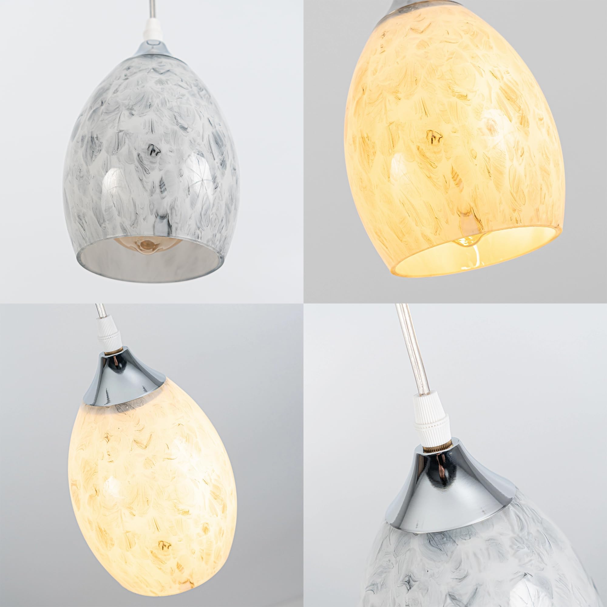 SKIVTGLAMP Can Lights Retrofit Recessed Light Pendants Compatible E26 Adapter for 4~5in Holes White Marble Grey Cloud Glass Shade Brushed Nickel Socket Adjustable Height T24 Connector Conversion Kit