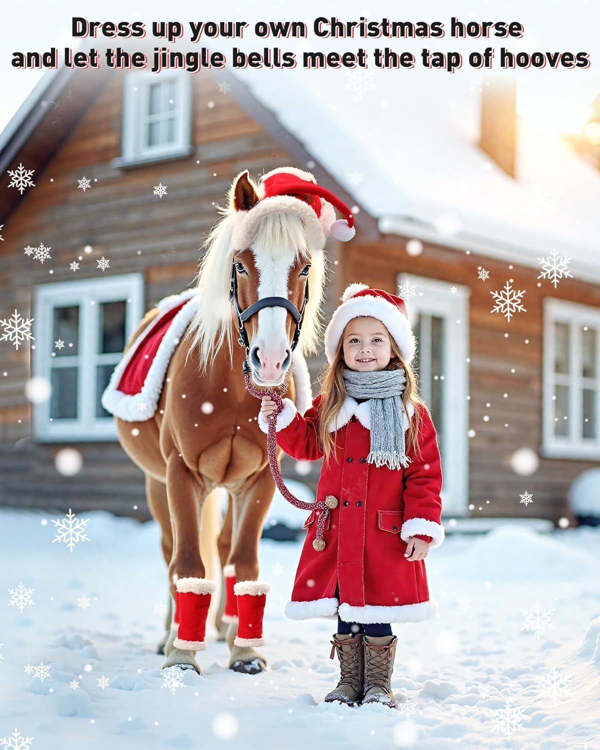 Costume di Natale per cavalli accessori da indossare: Sunnyload Pezzo Sottocoda di Natale Coprigambe da Babbo Natale con pelliccia sintetica Un allegro cappello di Natale per elmo da equitazione