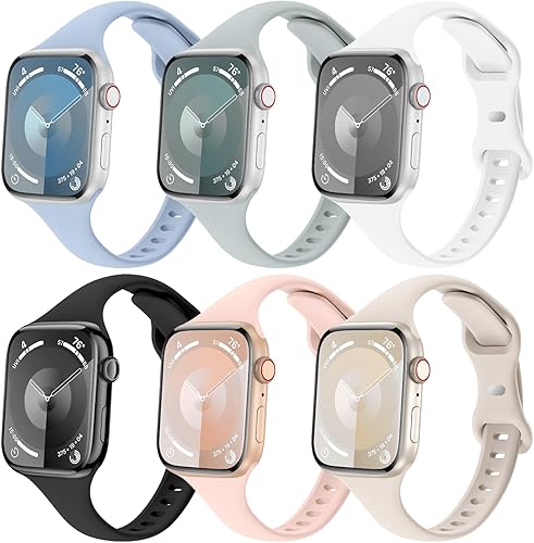 Paquete de 6 correas delgadas compatibles con Apple Watch de 1.496 in 1.575 in 1.614 in 1.654 in 1.732 in 1.772 in 1.929 in, correa deportiva de