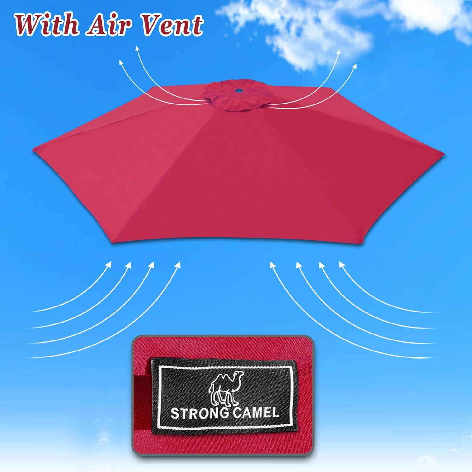 Strong Camel Replacement Patio Umbrella Canopy Cover for 9ft 6 Ribs Umbrella Taupe (CANOPY ONLY)-BURGUNDY