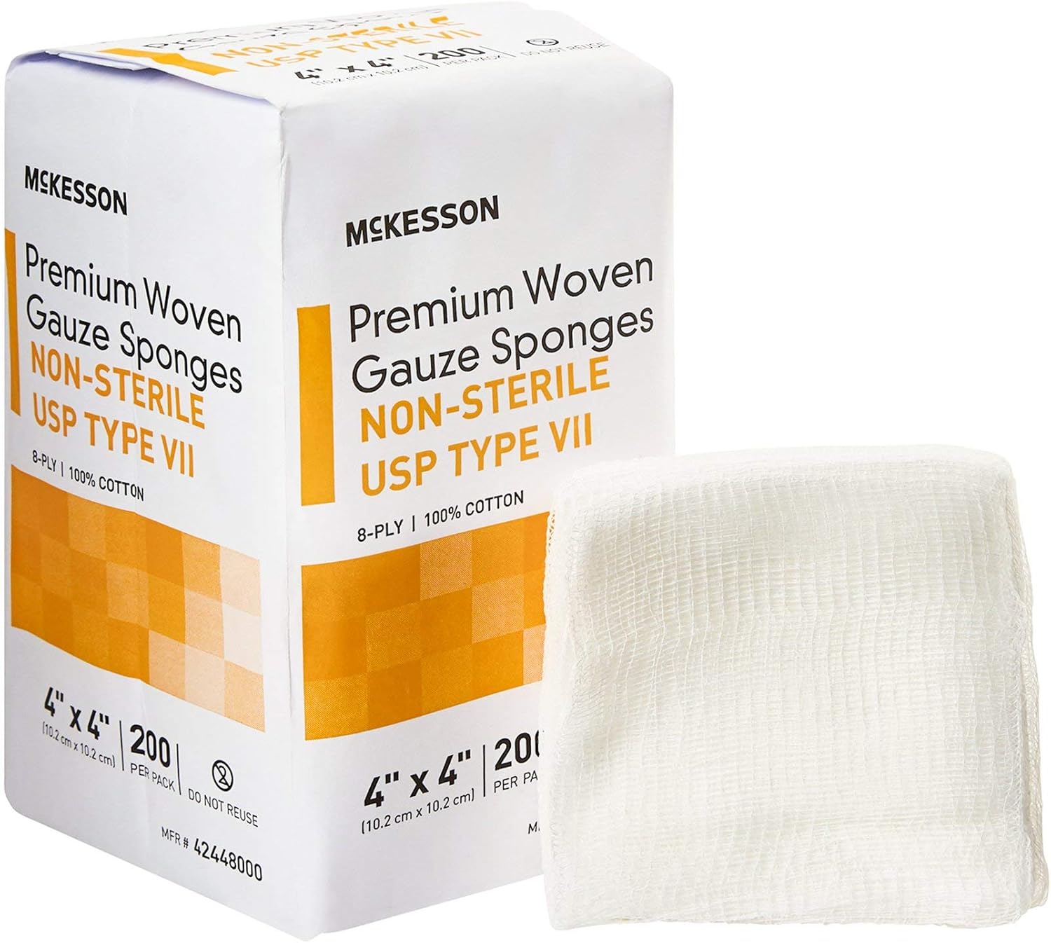 McKesson Premium Woven Gauze Sponges, Non-Sterile, 8-Ply, USP Type VII, 100% Cotton, 4 in x 4 in, 200 per Pack, 20 Packs, 4000 Total