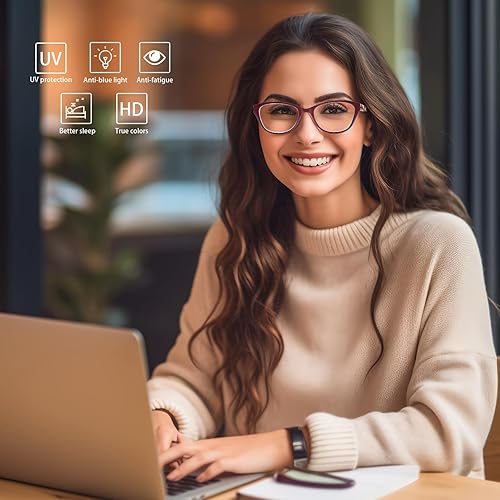 Miniatura 10 de COJWIS Paquete de 5 lentes de lectura para mujer, bloqueo de luz azul, lectores de computadora con bisagra de resorte antifatiga ocular